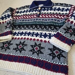 Nuevo Americana Vintage 100% Wool Fair Isle Sweater Large XL Nordic Pattern